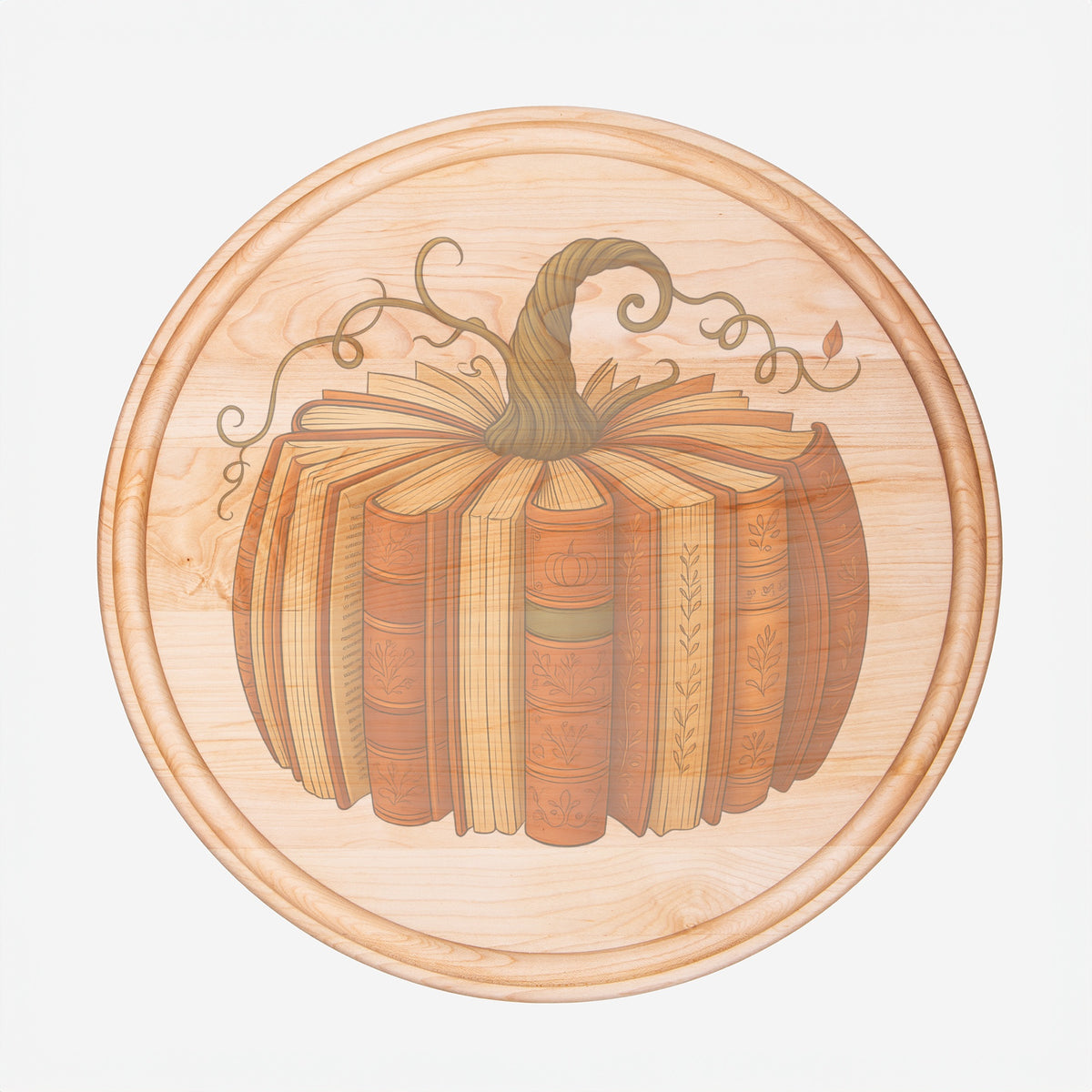Pumpkin Book Round Charcuterie Board with Groove - 13.5” x 13.5”