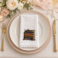 20” Stacked Books Lace Edge Napkin (Embroidery)