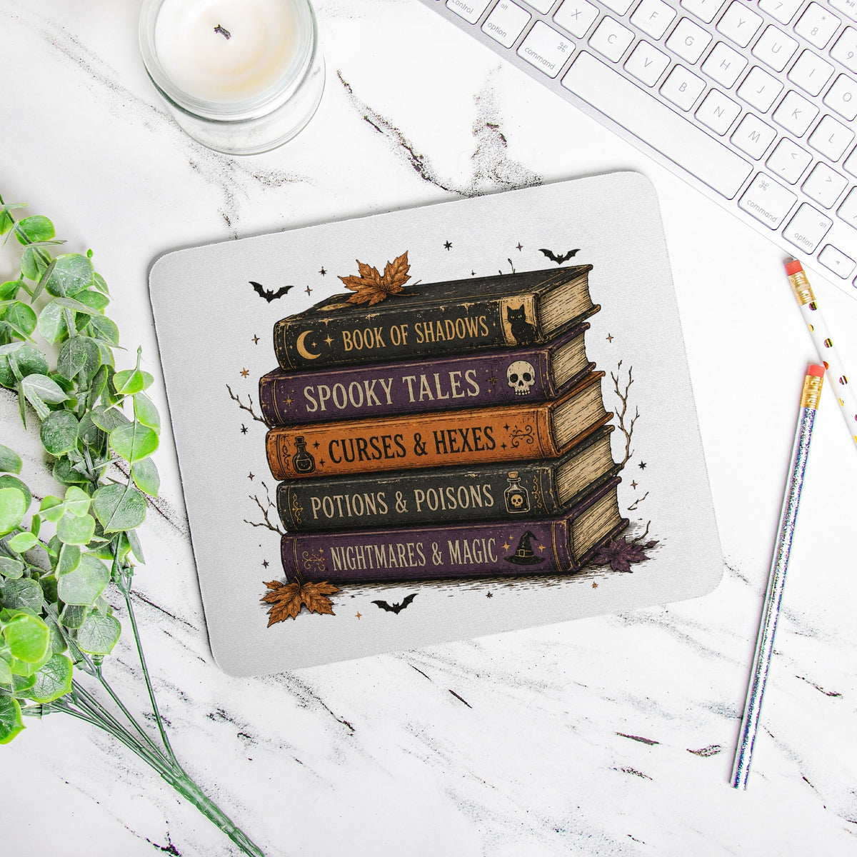 Spooky Stacked Books Mouse Pad (Rectangle)