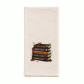 Stacked Books Organic Cotton Tea Towel Flour Sack, (Embroidery)