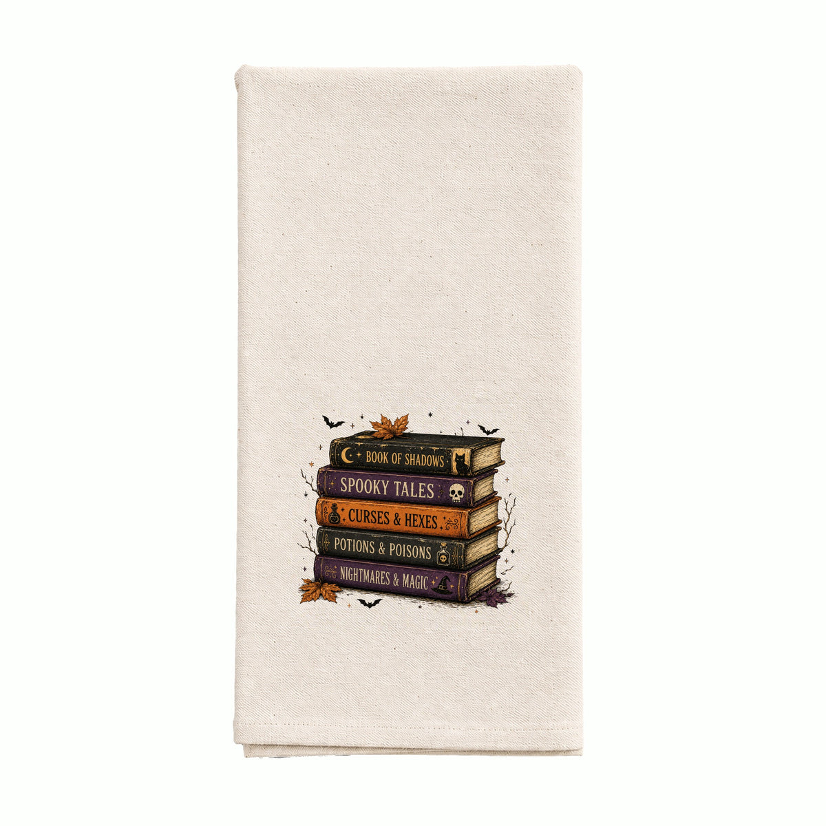 Stacked Books Organic Cotton Tea Towel Flour Sack, (Embroidery)