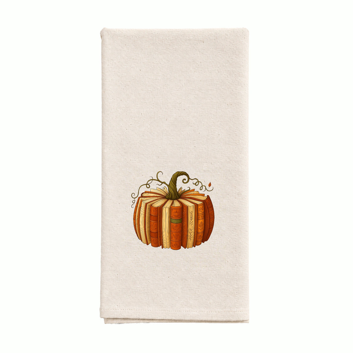 Book Pumpkin Organic Cotton Tea Towel Flour Sack, (Embroidery)